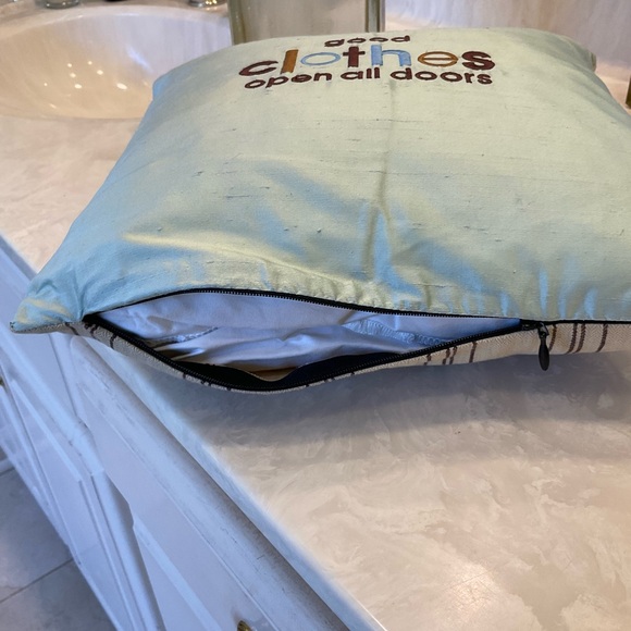 Good Clothes Open All Doors decorative pillow, pastle green/blue, 12” x 12” - Picture 7 of 9